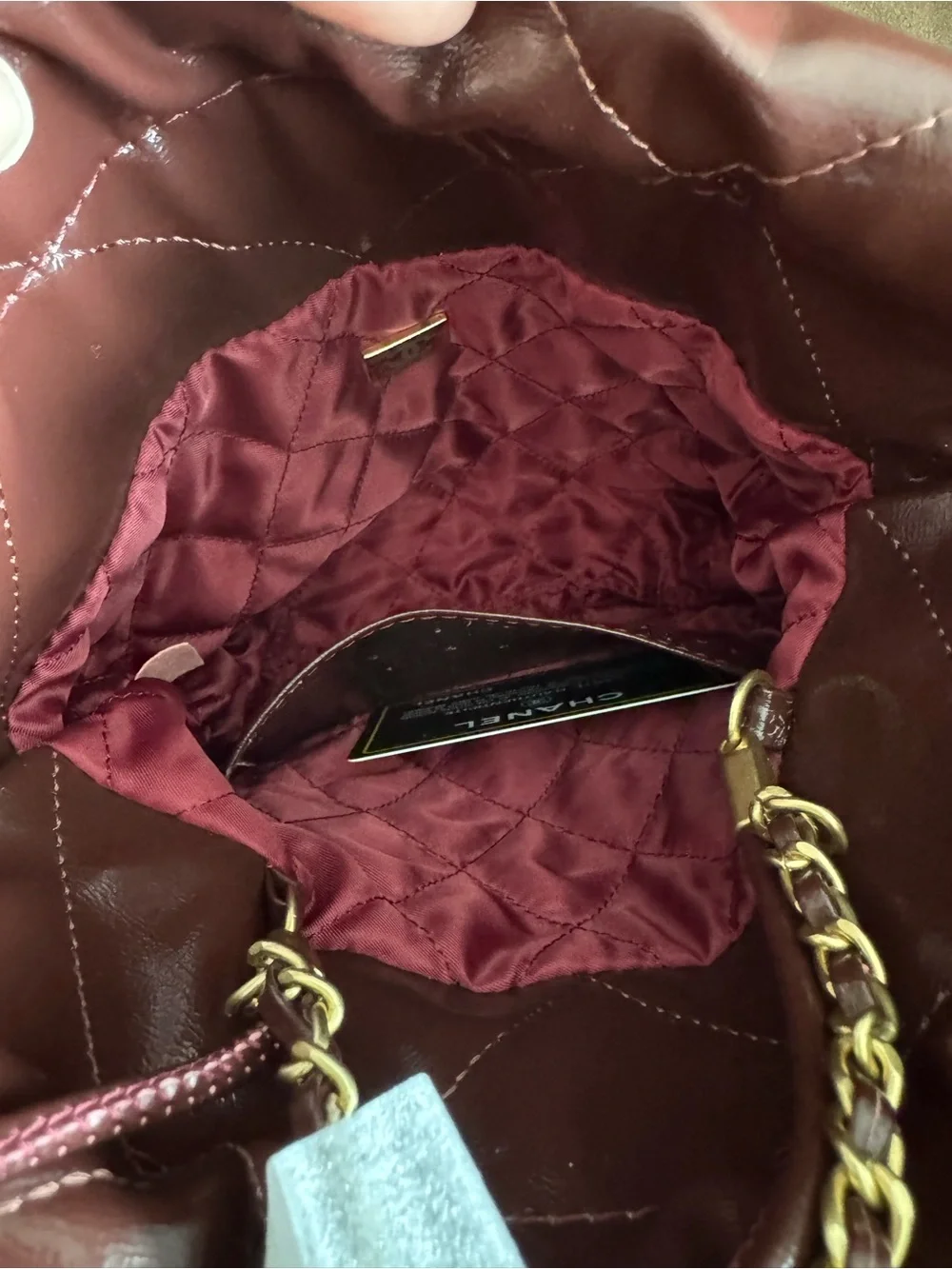 Quilted Shoulder Bag in Burgundy with Gold Hardware